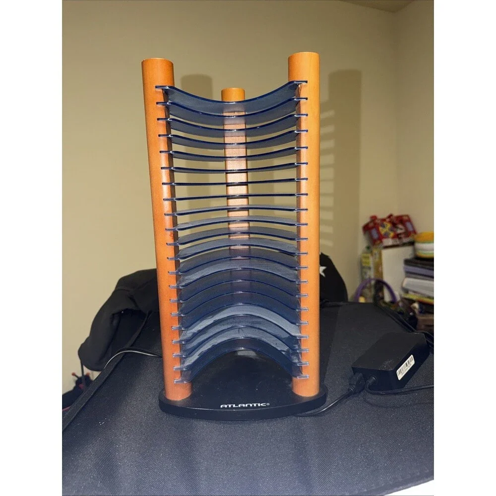 Vintage Atlantic 20 CD Tower Rack Organizer Wood Black Blue